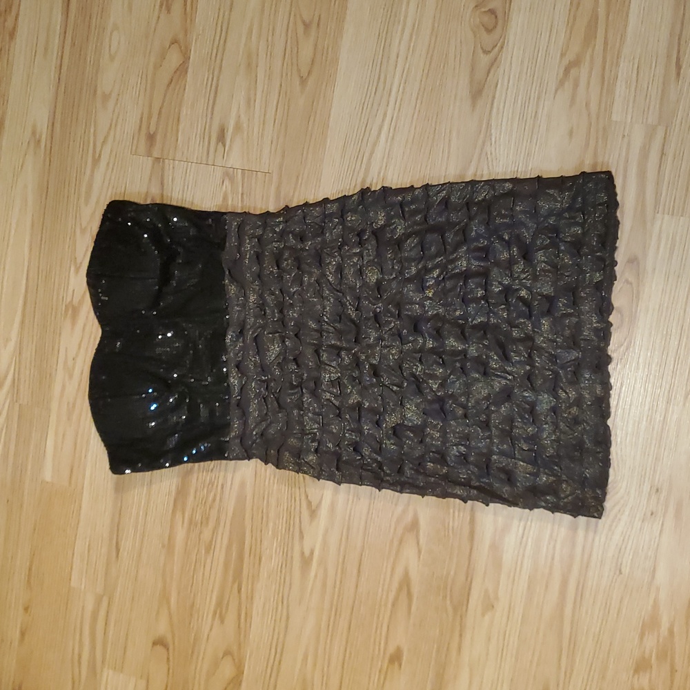 Forever 21 XXI Black Sequin Ruffle Strapless Mini Dress Medium